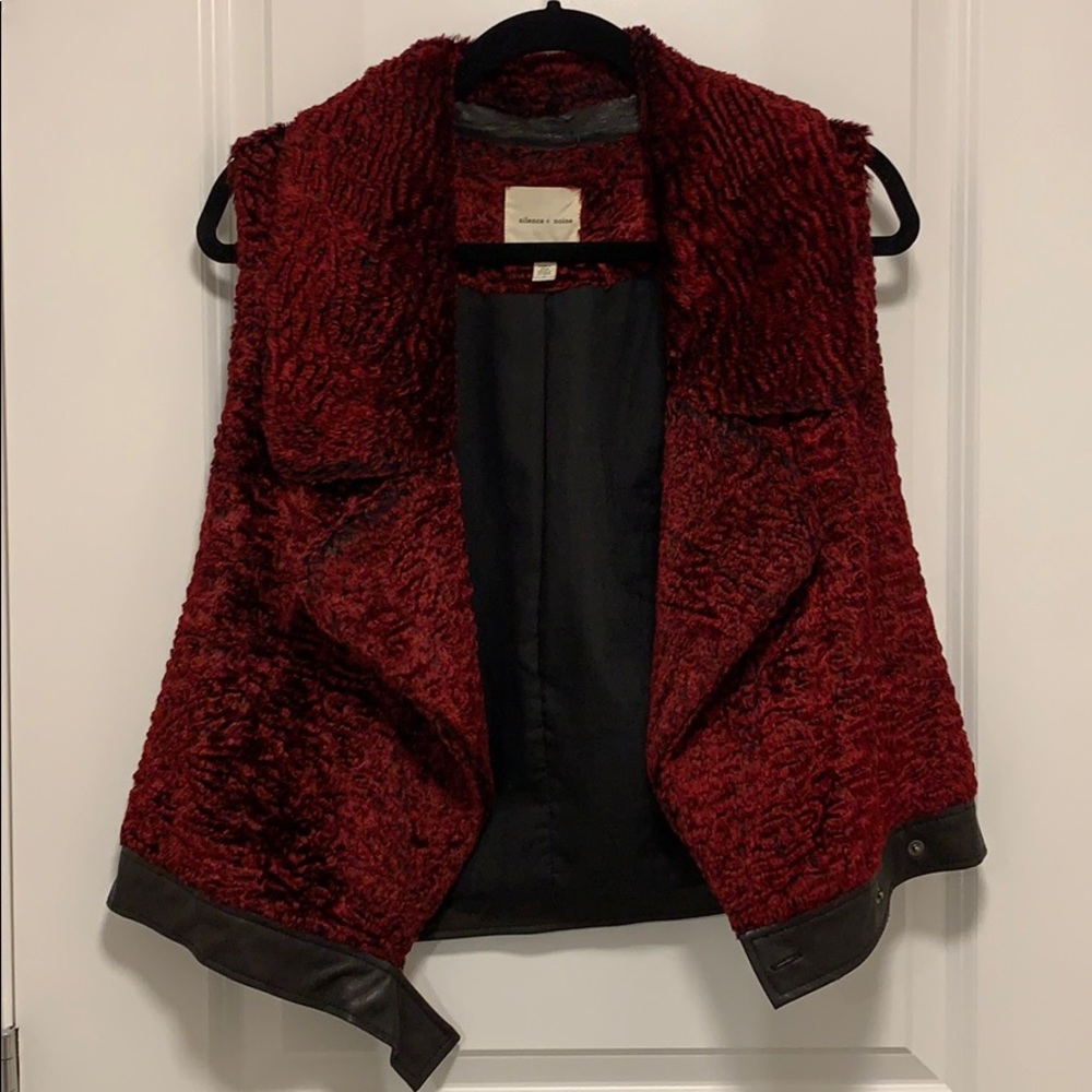 Red & Black Shearling with Faux Leather Trim Vest